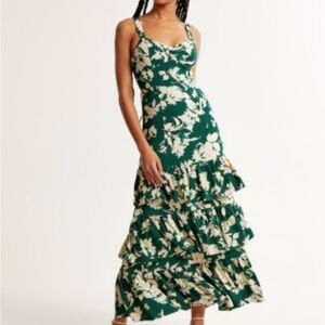Abercrombie Green Tiered Ruffle Maxi Dress